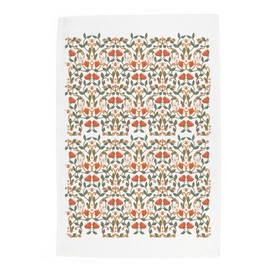 Purely Home Morris Tea Towel - Orange & Green Vintage Floral Print - Panama Cotton Kitchen Dish Towel/Drying Cloth - 67cm x 45cm