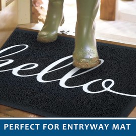 EARTHALL Door Mat Outdoor Indoor Hello Doormat, 30"x17.5", Durable Floor Mat Non Slip Rug Ultra Absorb Mud Easy Clean Front Doormat for Entryway, Patio, High Traffic Areas, Black