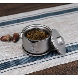 iBasingo 180ML Titanium Kung Fu Tea Bowl Teapot with Strainer Double-Layer Gaiwan Portable Dividing Cup for Outdoor Camping Travel Picnic Backpacking Home Office Ti3136D