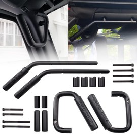 MEALAM Front & Rear Grab Handle Kit Aluminum Alloy Grab Bar for 2007-2018 Jeep Wrangler JK JKU Rubicon Sport Sahara (Black)