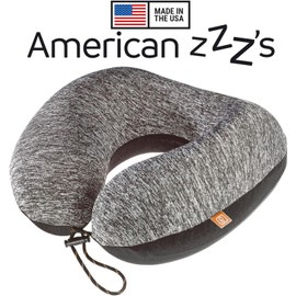 Go Travel American ZZZ's Comfortable Neck Pillow, Travel Pillow for Uninterrupted Sleep, Memory Foam Pillow for Everyday Commute, Airplane, Bus, Car, and Gaming, Travel Essentials, Made in USA, Orange