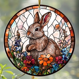 Easter Bunny Acrylic Suncatcher Ornaments for Spring Tree Hanging, Happy Easter Home and Party Decorations, Basket Stuffers and Gifts for Kids, Family, and Friends