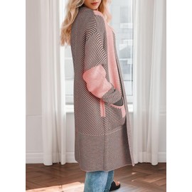 Astylish Plus Size Long Sleeve Cardigan Tops for Women Striped Patchwork Knit Open Front Casual Fall Sweaters Business Work Winter Outwear Light Pink X-Large