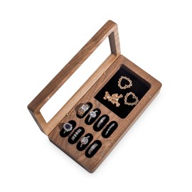 Luxury Solid Walnut Wood Ring Box with Glass Window - Ring case Jewelry Tray Jewelry Organizer for Rings, Studs & Earrings - Ideal for Store Display, Jewelry Showcases, Home Use & Gift Ideas
