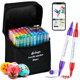 YHC 80 Colors Acrylic Paint Pens with Free App, Dual Tip Acrylic Paint Markers with Brush Tip and Fine Tip for Adults, Kids, Eggs, Wood, Rock, Canvas, Plastic, Stone, Glass, Ceramic