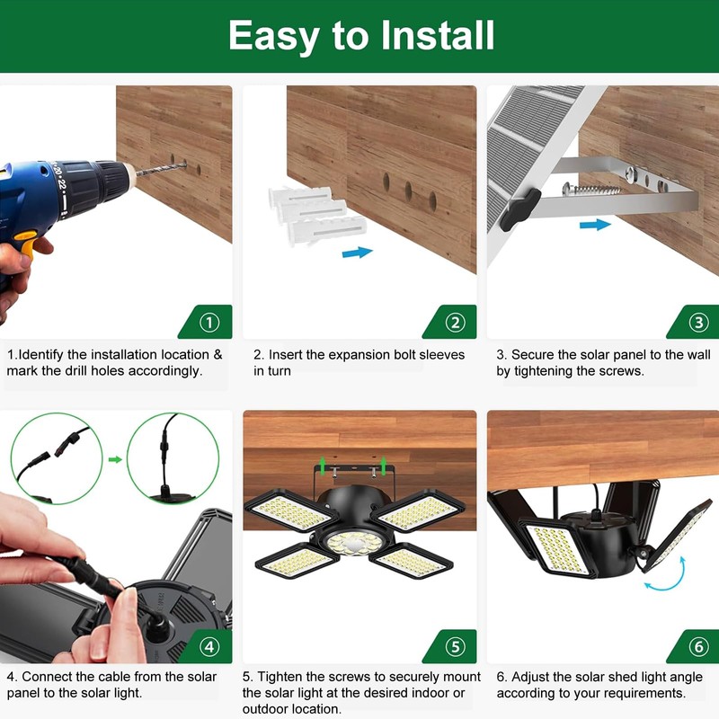 Solar Shed Light Outdoor Indoor Upgrade 1200LM 174LED 4 and