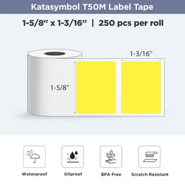 SUPVAN T50M Series Label Maker Tape, 1.57'' × 1.18'' (40mm × 30mm) 230 Labels/Roll Genuine Laminated Thermal Label Tape Refill, Waterproof Oilproof Highly Adhesive Auto Detect Labels, Black on Yellow