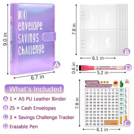 elephtree 100 Envelopes Challenge Binder Money Savings Challenges Book to Save $5,050 and $500 and $10,000, A5 Money Saving Planner Budget Binder with Cash Envelopes