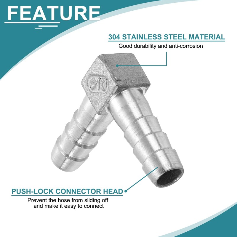 sourcing map 10mm Hose Barb 90 Degree Pipe Fitting, 304