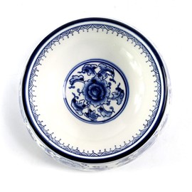 SYNWISH Blue and white Porcelaine Dog Bowls Ceramic Dog Cat Food and Water Bowls (5.8x7.2x2.4inch)