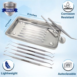 7 Pc Professional Dental Composite Filling Instruments Kit with Scaler Tray Dental Mirror,Teeth Scraper Stainless Steel,Restoration Preparation Contouring,Cavity Decay Removal Double Ended Instruments