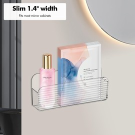 Poeland - Paquete de 3 organizadores de almacenamiento para pared, sin taladros, transparente para baño, recámara, armarios con espejo (transparente)