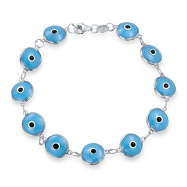 Bling Jewelry Protection Good Luck Amulet Turkish Opaque Turquoise Glass Bead Evil Eye Bracelet For Women Teen .925 Sterling Silver 7 Inch