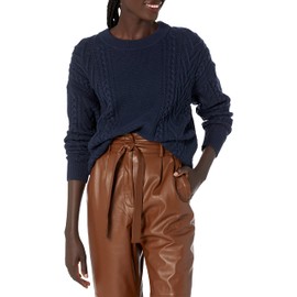 Cable Stitch Women's Cable Crewneck Sweater (X-Small, Navy)