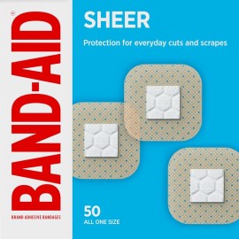BAND-AID Sheer Spots Square Bandages 50 ct Minor Cuts Scrapes Wound Care