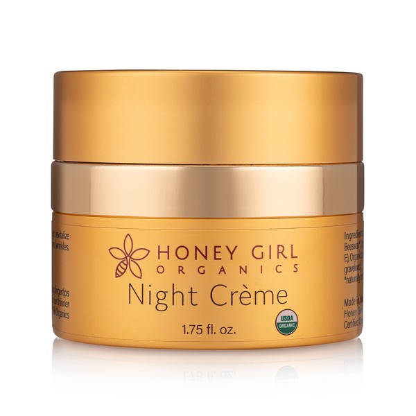 Honey Girl Organics Night Crème, USDA Certified Organic Facial Night Cream with Hydrating Honey*, Beeswax*, Essential Oils and EVOO. It Softens Skin, Reduces the Appearance of Wrinkles (1.75 oz) *naturally contains pollen, propolis & royal jelly