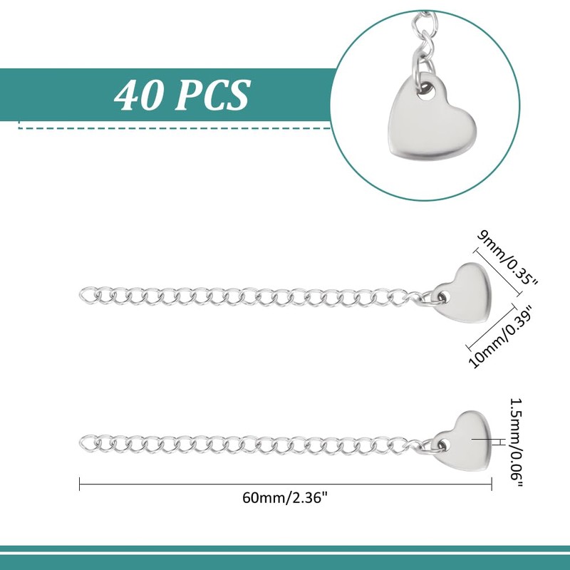 UNICRAFTALE 40Pcs 304 Stainless Steel Extension Chain Sets Curb Chain