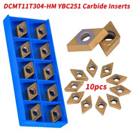 10pcs CNC Carbide Insert Cutter, CNC Milling Inserts Reversible Cutting Lathe Milling Inserts Turning Tools with Box DCMT11T304-HM YBC251