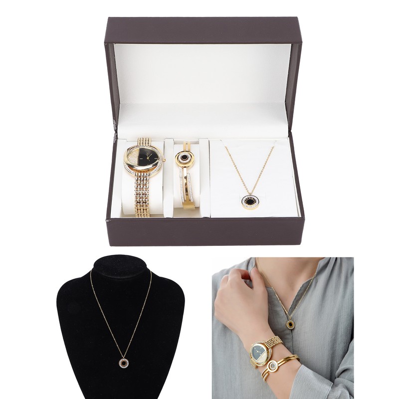 Business Style Women Watch Bracelet Necklace Set Anniversary Birthday Gift