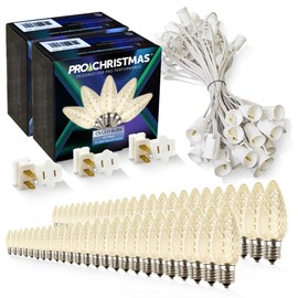 Pro Christmas C9 LED Christmas Lights Kit for Rooflines & Pathways – Cut to Length, Heavy Duty Commercial Grade (White Wire w/Vampire Plugs, 50 Bulbs, 50 ft) Warm White