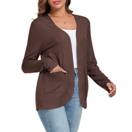 TownCat Women’s Lightweight Cardigan with Pockets Long Sleeve Open Front Cardigan for Women (Coffee,XL)