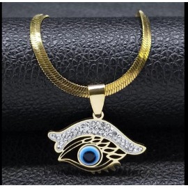For Women Womens Fashion Jewelry Crystal Demon Evil Eye Gold Color Choker Necklace 93-3