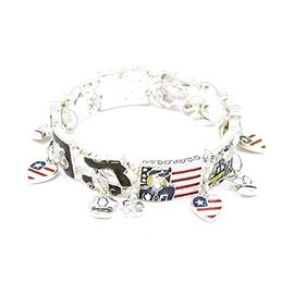 Arras Creations Fashion Patriotic Independence American Flag Charm Stretch Bracelet for Women / AZBRST081-SMU-PAT