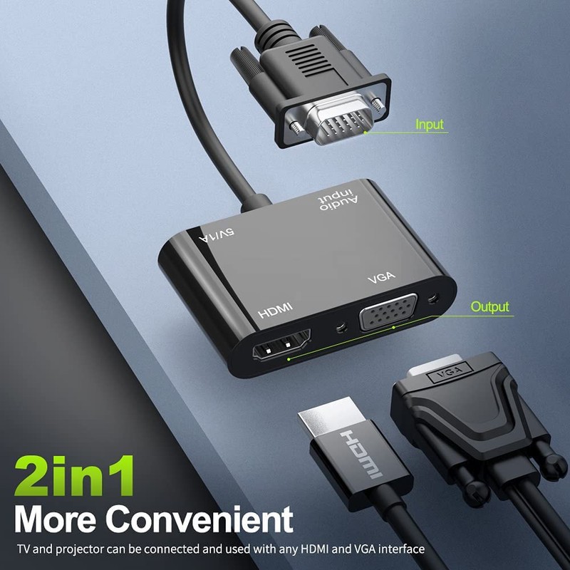 ELASO VGA to HDMI VGA Adapter Dual Display 1080P Converter