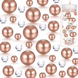 PNJHDZ 150 Pcs Pearl Beads and 10000 Pcs Clear Water Beads for Vases, 8/14/20mm vase Filler Rosegold Pearl Beads for Home Table Party Decor, DIY Wedding, Birthday, Anniversary, Christmas Centerpiece