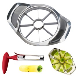 Pack of 2 Apple Slicers, Stainless Steel, Apple Corer, Pear Cutter, Fruit Cutter, Apple Scoop, Easy to Clean, Reusable for Quick and Easy Cutting of Fruits
