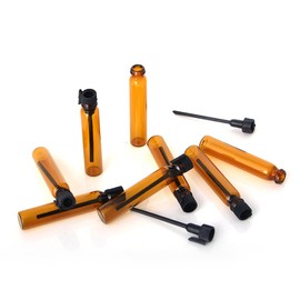 Enslz 100Pieces Amber Glass Mini Small Empty Perfume Sample Bottles Travel Refillable Aromatherapy Essential Oils Liquid Fragrance Sample Vials With Black Caps (1ml)