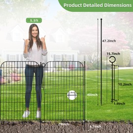 Blingluck Decorative Garden Fence with Lock, 5 Panels 40 in(H) X 11.8 ft(L) Rustproof Metal Wire No Dig Dog Fence Outdoor for Yard, Temporary Tall Garden Fence Animal Barrier Decor for Yard & Patio