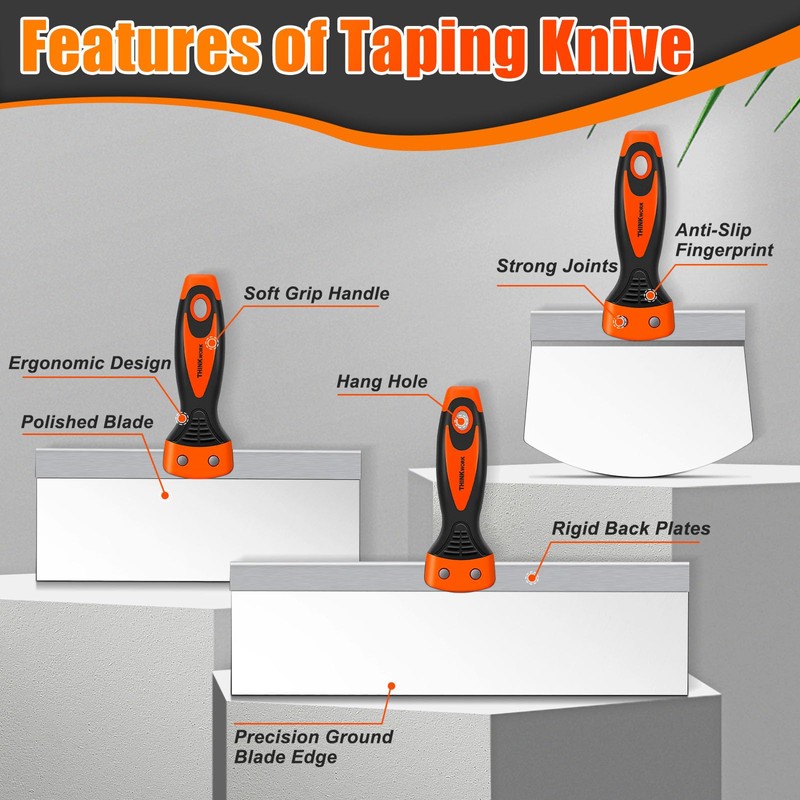 THINKWORK Drywall Knife Set, 10Pcs Drywall Tools Include Stainless Steel