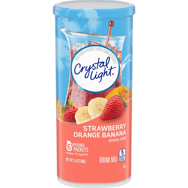 Crystal Light Sugar-Free Strawberry Orange Banana Low Calories Powdered Drink Mix 6 Count Pitcher Packets