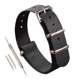 MZBUTIQ 21mm Nylon Watch Strap Black One-Piece Style Thin Watch Band Replacement Extra Long