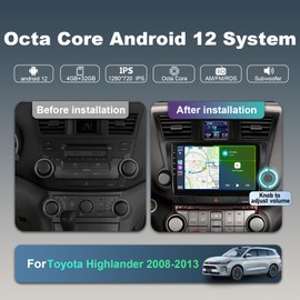 4+32G 8 Core Android Car Radio Stereo for Toyota Highlander 2008 2009 2010 2011 2012 2013 with Wireless CarPlay/Android Auto, 10.1 inch HD Touchscreen Car Radio with AM/FM/RDS Backup Camera WiFi