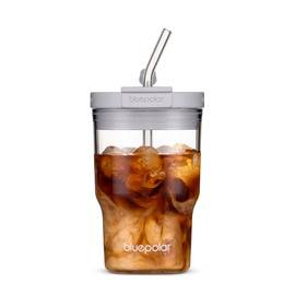 BLUEPOLAR Glass Cups with Lids and Straws,16oz/480ml Reusable Iced Coffee Glasses & Juice Bottles,Cold Brew Tumblers with Leakproof Lids,BPA-Free Glass Jars for Juicing,Matcha,Tea,Smoothie (Grey)