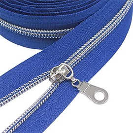 YaHoGa #5 - Cremalleras metálicas de nailon plateado por The Yard Bulk RoyalBlue Cinta de 10 yardas con 25 tiradores para manualidades, bolsa de costura a medida (azul real)