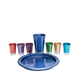 Set of Six Anodized Aluminum Cups with Tray