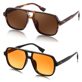 FEISEDY Retro Square Aviator Sunglasses Women Men 70s Vintage Trendy Plastic Frame Sun Glasses B4158, Orange & Tortoise, 55MM
