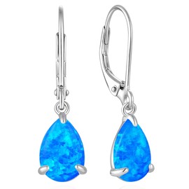Vesitim Dangle Drop Earrings 925 Sterling Silver Solitaire Leverback Earring Teardrop Created Blue Opal Jewelry Gifts for Women