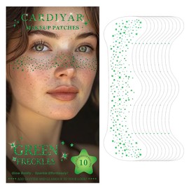 Glitter Freckles, 24PCS Glitter Freckles Face Tattoo, Sparkle Freckles for Women, Waterproof Gold Temporary Face Tattoos Glitter Glow Up Patches Makeup Patches Festival (Green 10pcs)