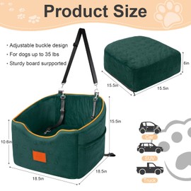XIEEAOZEE Dog Car Seat for Small Dogs, Memory Foam Booster Dog Seat for Dogs up to 35 lbs, Elevated Pet Car Seat, Travel Safety Pet Seat with Washable Removable Cover, Storage Pockets (Green)