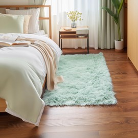 3 x 5 ft Fluffy Mint Green Rug – Plush Faux Fur Carpet for Bedroom, Living Room, or Entryway – Faux Sheepskin Area Rug for Stylish Decor