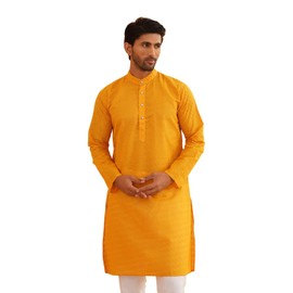 Sojanya (Since 1958 Motifs Embroidered Thread Work Pure Cotton Mustard Straight Only Kurta