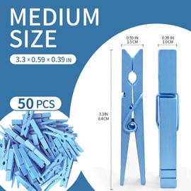 3.5 inch 50 pcs Colored Clothes Pins for Classroom,Clothes Pins Wood for Hanging Clothes,Clothespins for Craft,Wooden Clips for Pictures, Rust Resistant (Baby Blue)