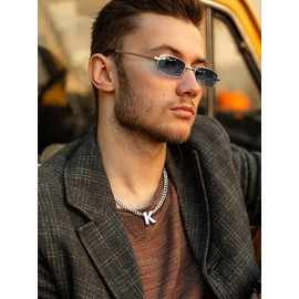 HAYOUWAY Mens Initial Necklace Silver Cuban Link Chain A-Z Letter Necklace Gifts for Men Him Boys Silver Chain Mens Gifts for Dad Son Brother Boyfriend Husband Anniversary Valentines Birthday Gifts