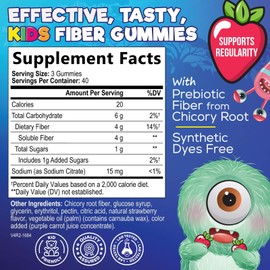Fiber Gummies for Kids 4g - Safe Daily Fiber Gummy Supplement for Kids - Soluble Inulin Prebiotic Gummy for Digestive Health Support - Nature's Plant-Based Regularity & Digestion Support - 120 Gummies