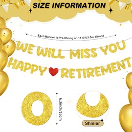 Fulmoon Pre Strung Happy Retirement and We Will Miss You Banner Bunting Retirement Party Decorations Goodbye Party Banner for Men Women Going Away Army Farewell Gift(Gold)