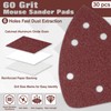 LEONTOOL 30 Pcs Mouse Sander Sandpaper 60 Grit 6 Hole